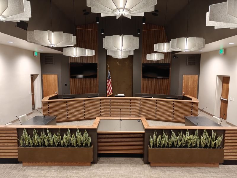 Virgin Town Hall council dais and gallery view